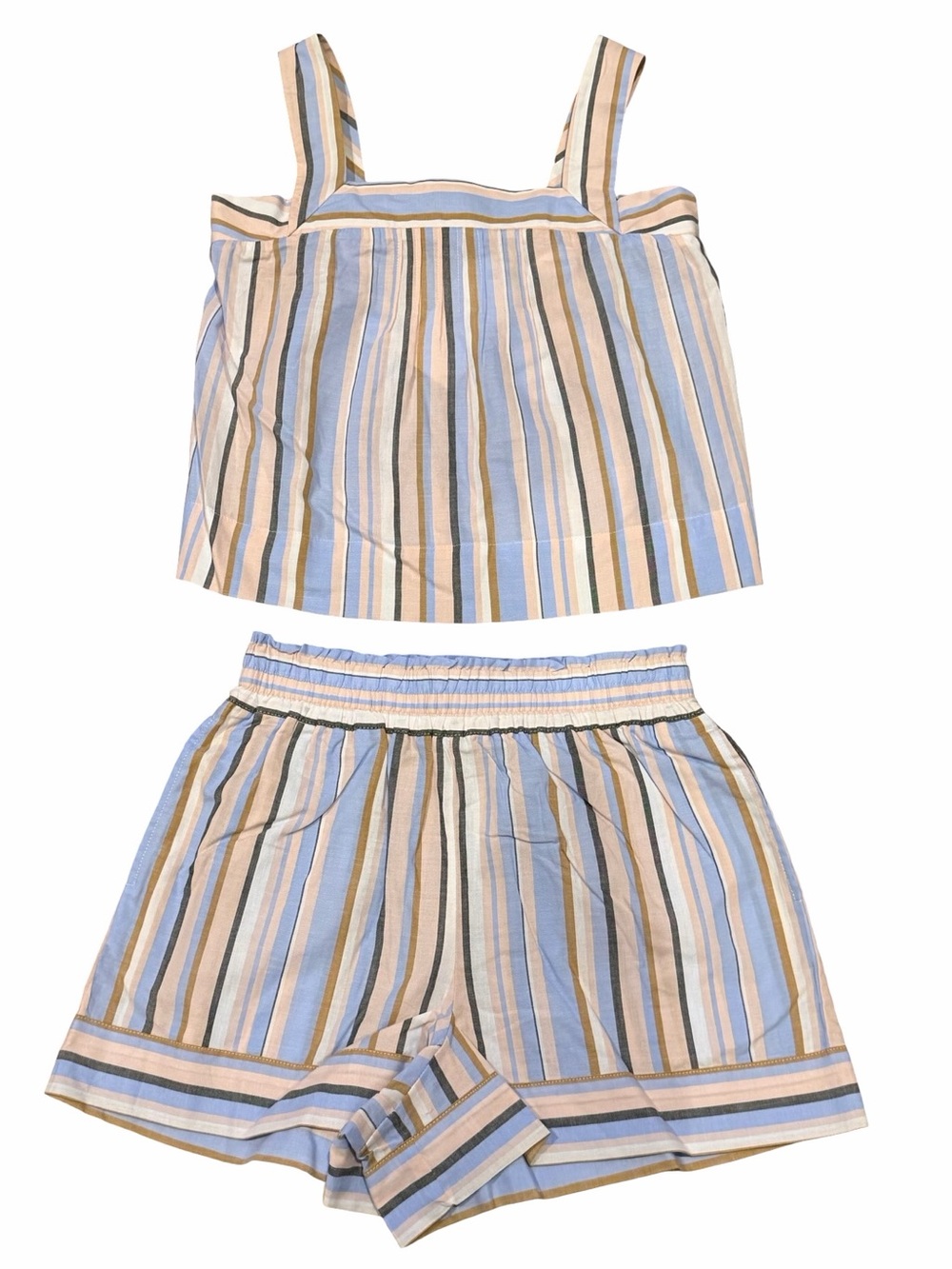 Caroline Constas Striped Cotton Tank Top & Shorts Set Blue Cream S NWT - Picture 2 of 9